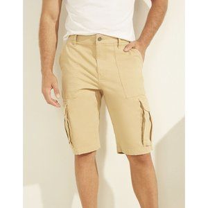 Guess Men's Carter Twill Cargo Short Straight Fit Pockets In Khaki Size 30